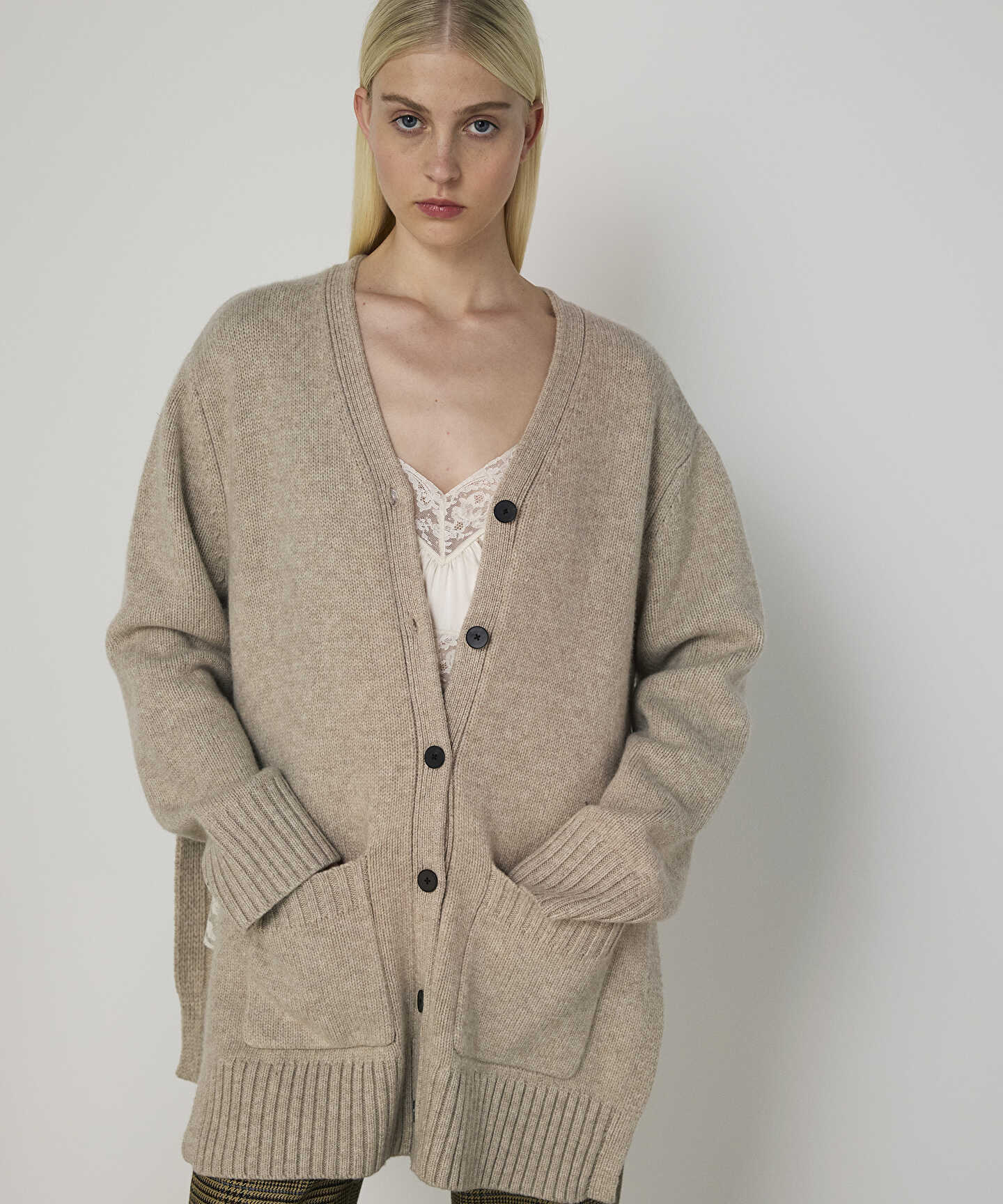 Bej OVERSIZE V YAKA TRİKO HIRKA MW6250050012023 | MACHKA | Machka