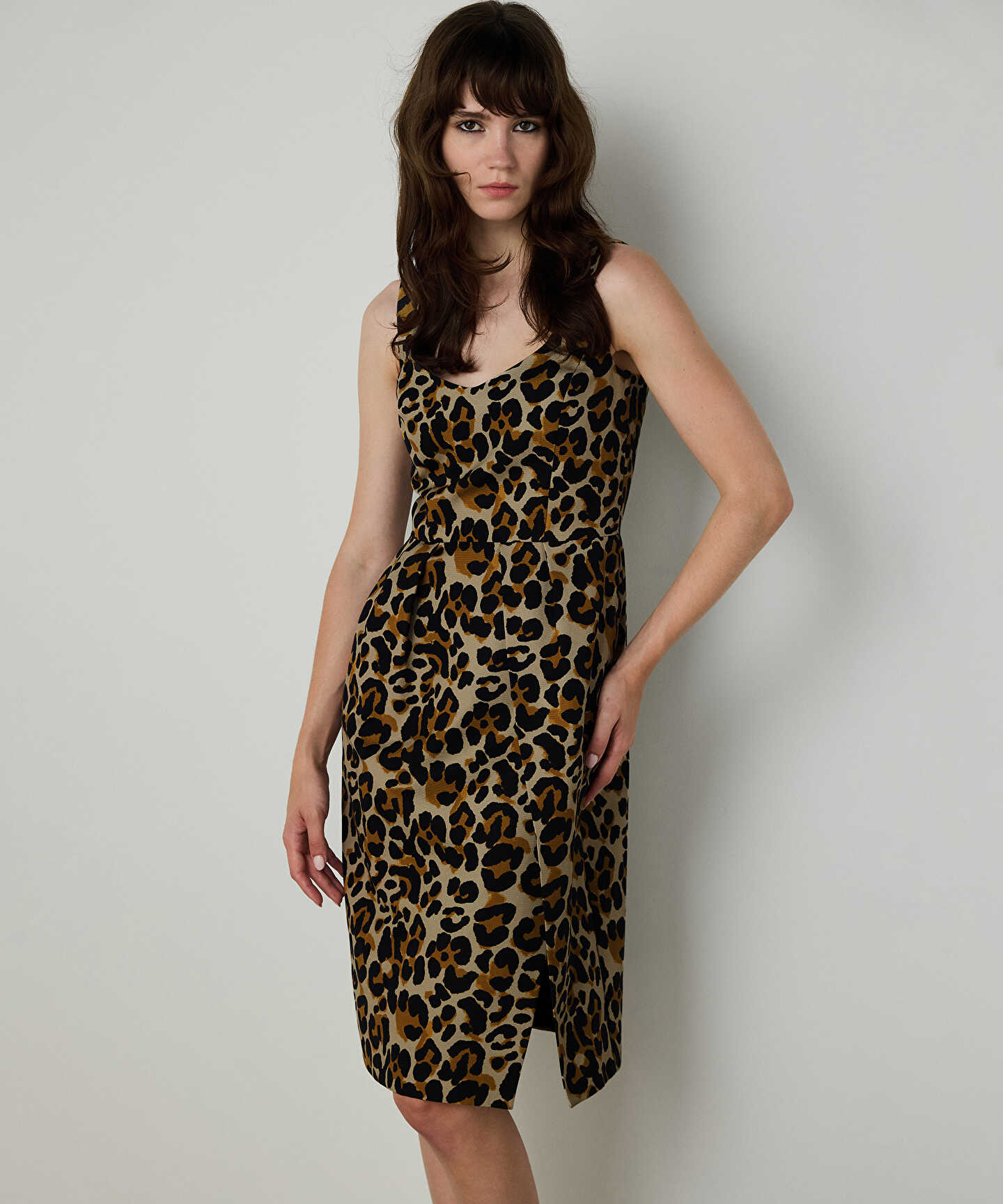 LEOPAR DESEN GABARDİN ELBİSE