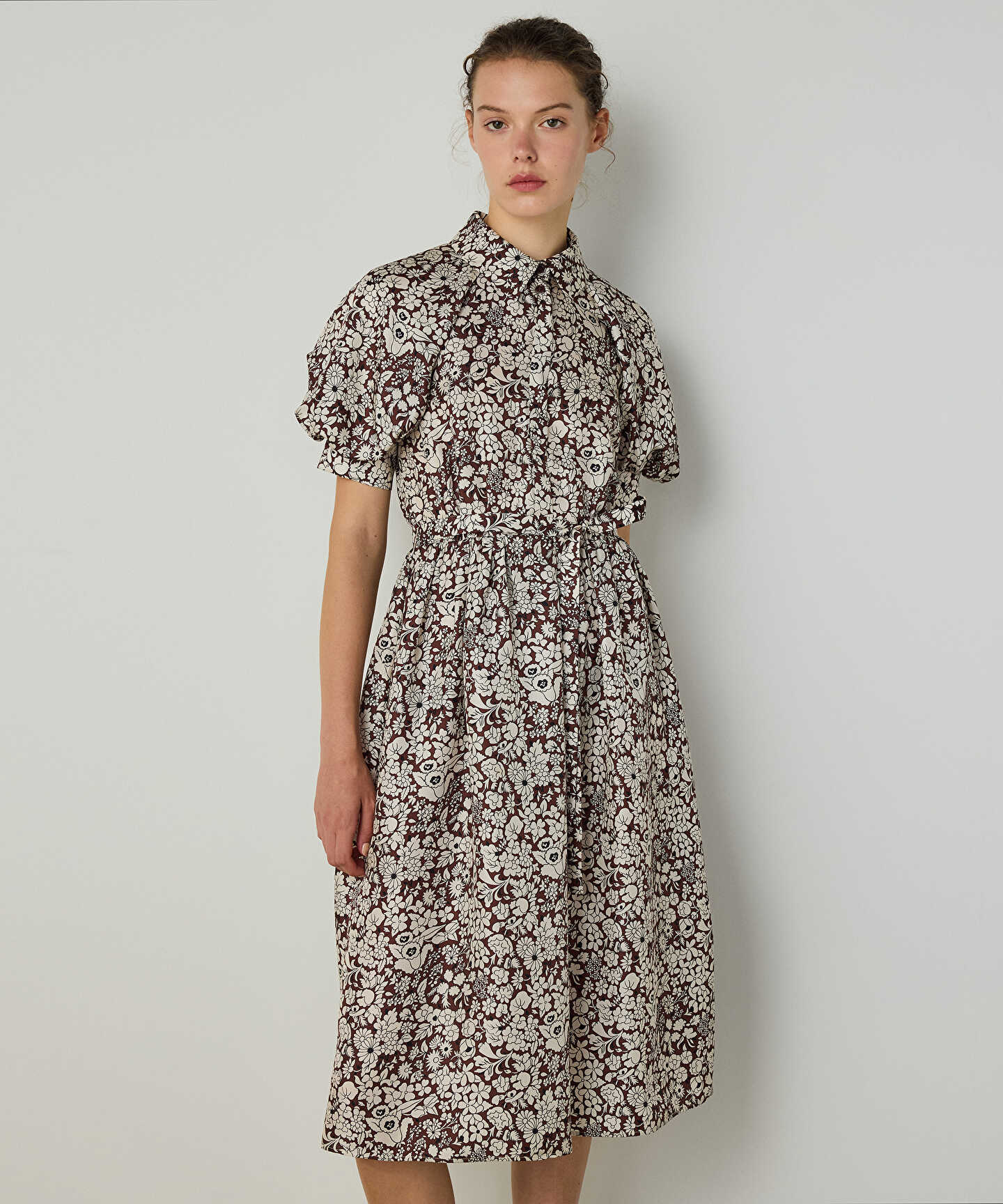 FLORAL BASKILI ELBİSE