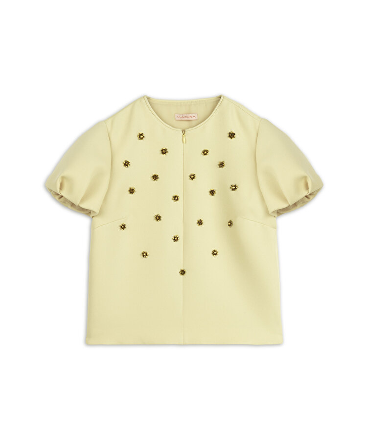 İşlemeli balon kol bluz