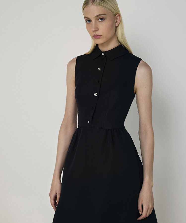 KARMA DÜĞMELİ KREP ELBİSE