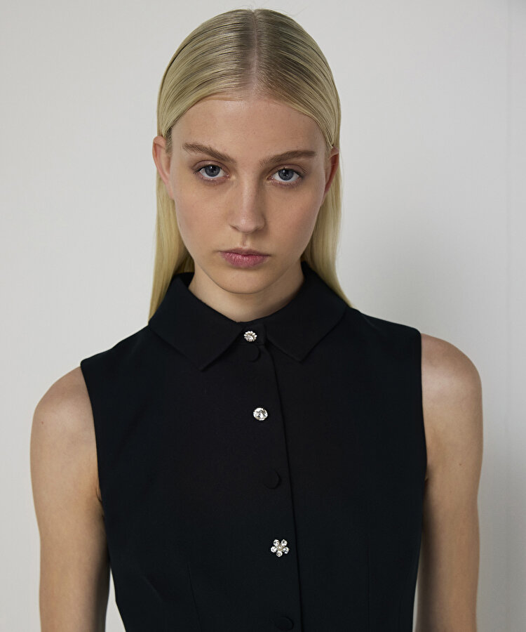 KARMA DÜĞMELİ KREP ELBİSE