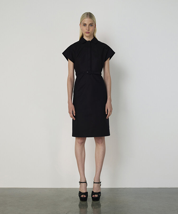 KEMERLİ GÖMLEK YAKA ELBİSE