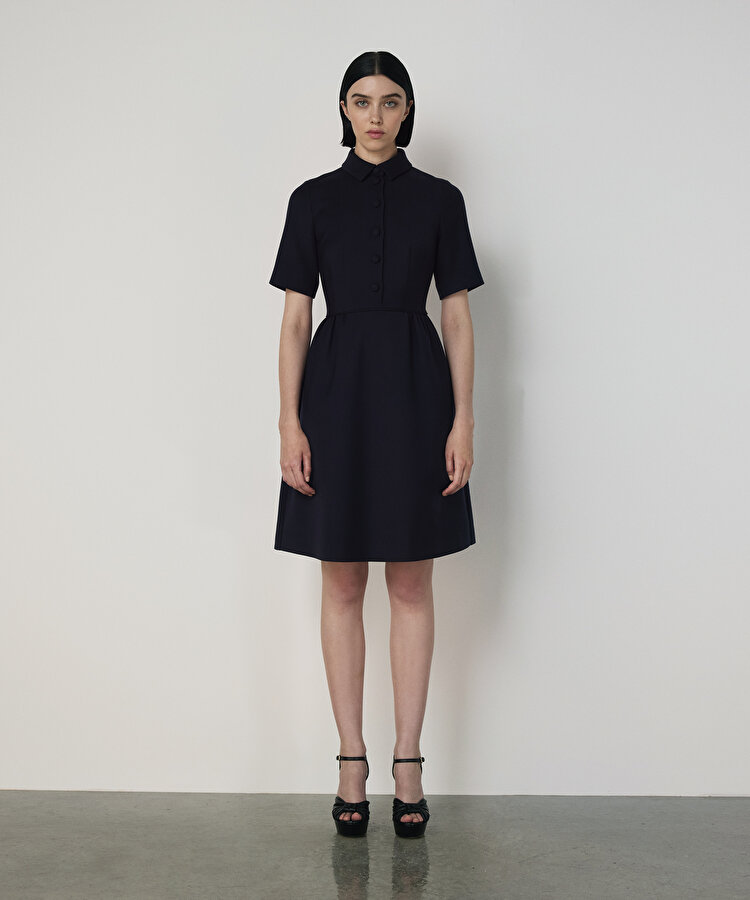 YÜN KARIŞIMLI GÖMLEK YAKA ELBİSE