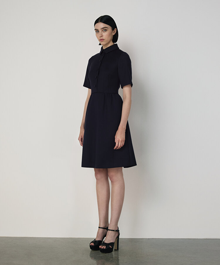 YÜN KARIŞIMLI GÖMLEK YAKA ELBİSE