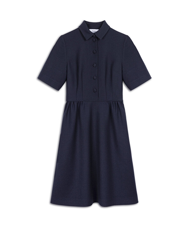 YÜN KARIŞIMLI GÖMLEK YAKA ELBİSE