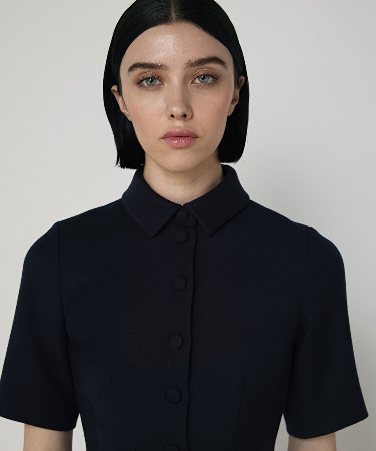 YÜN KARIŞIMLI GÖMLEK YAKA ELBİSE