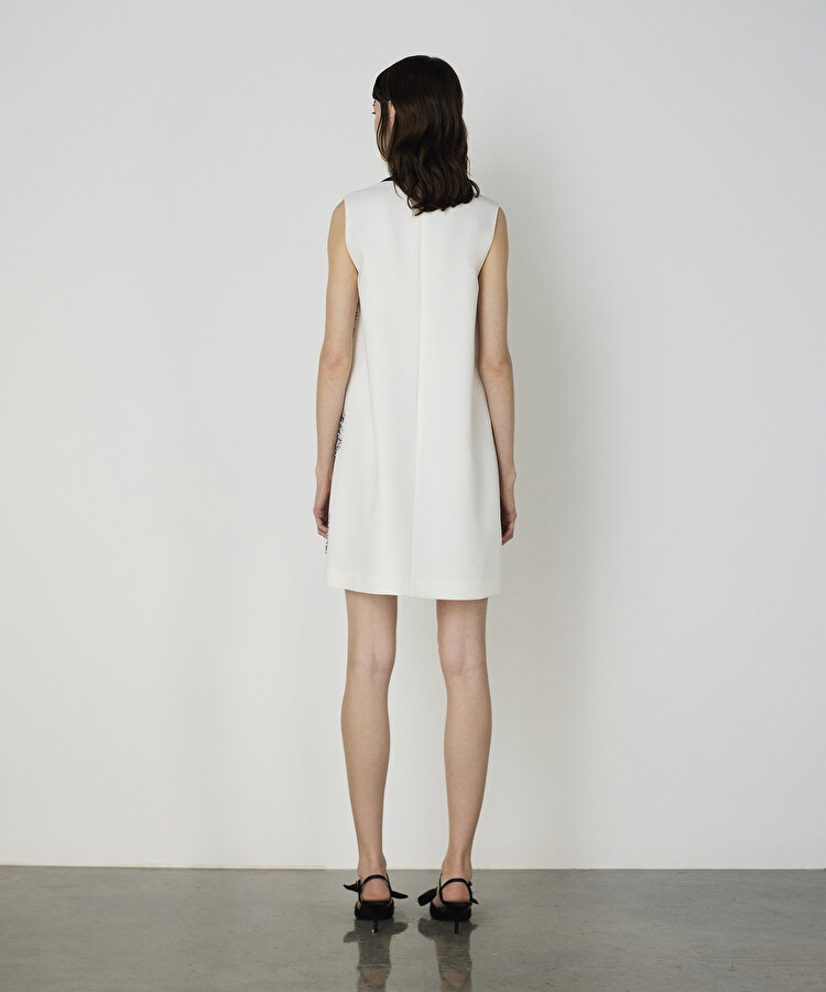 Diyagonal taş işlemeli mini elbise