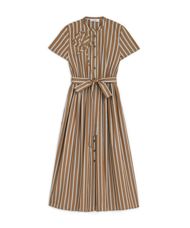 Çiçek aplikeli poplin elbise