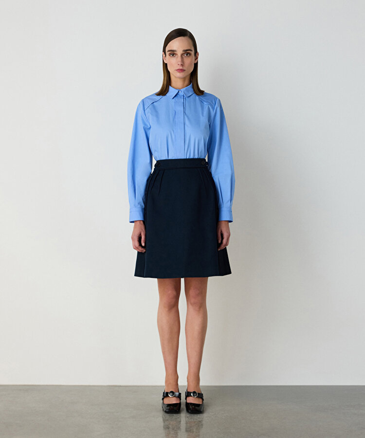 Düğme aksesuarlı gabardin etek