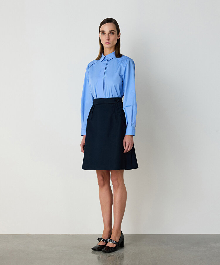 Düğme aksesuarlı gabardin etek