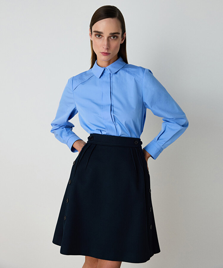 Düğme aksesuarlı gabardin etek