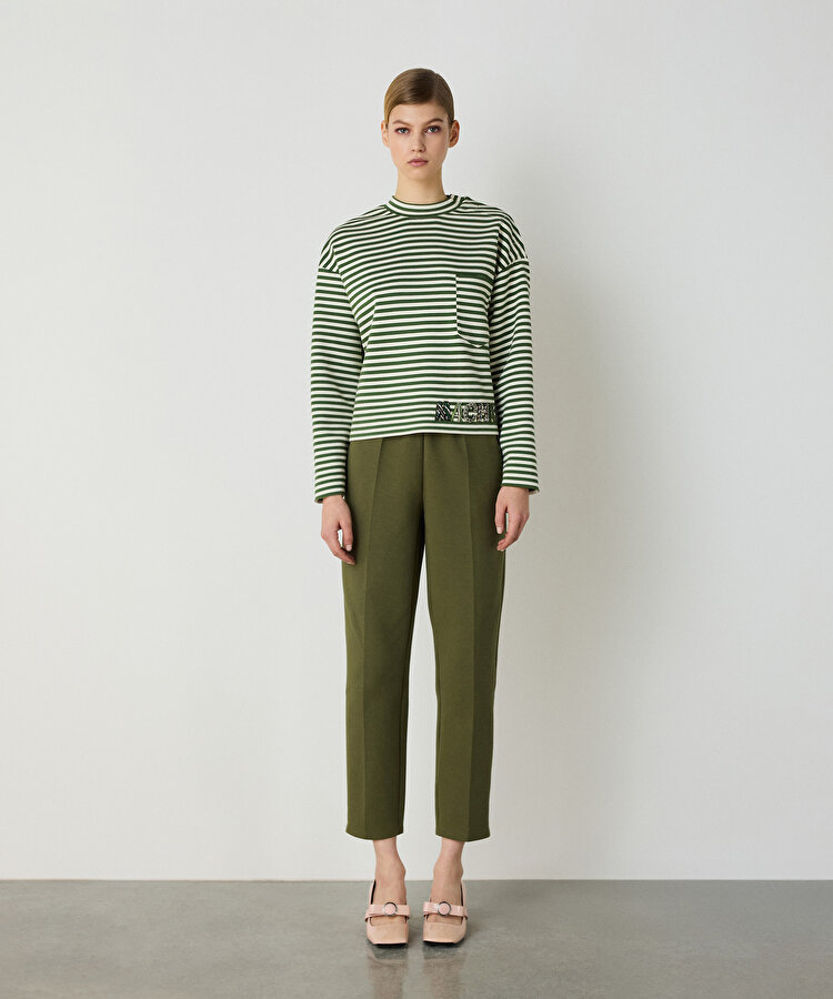 Logo işlemeli çizgili tişört