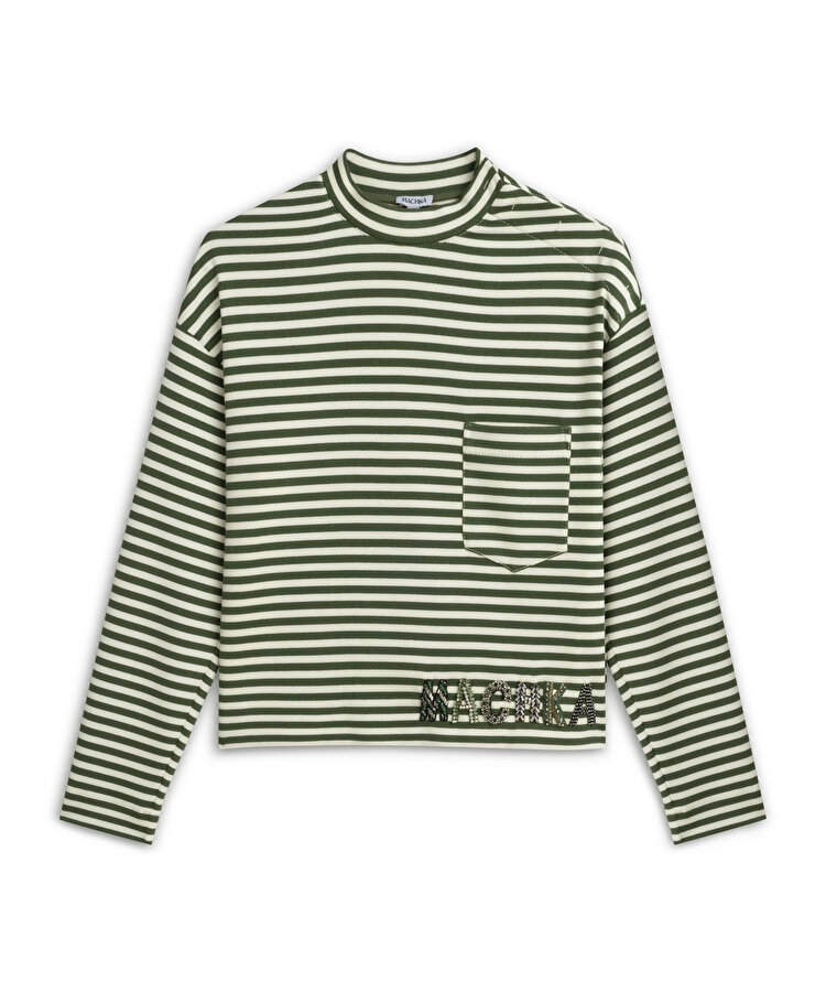 Logo işlemeli çizgili tişört