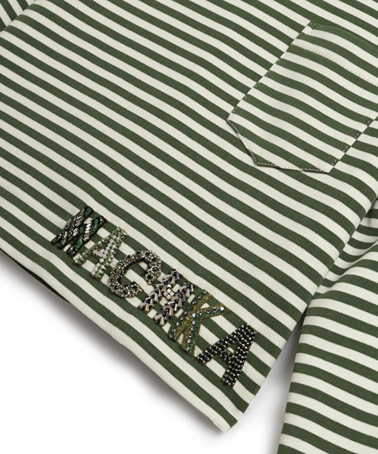 Logo işlemeli çizgili tişört