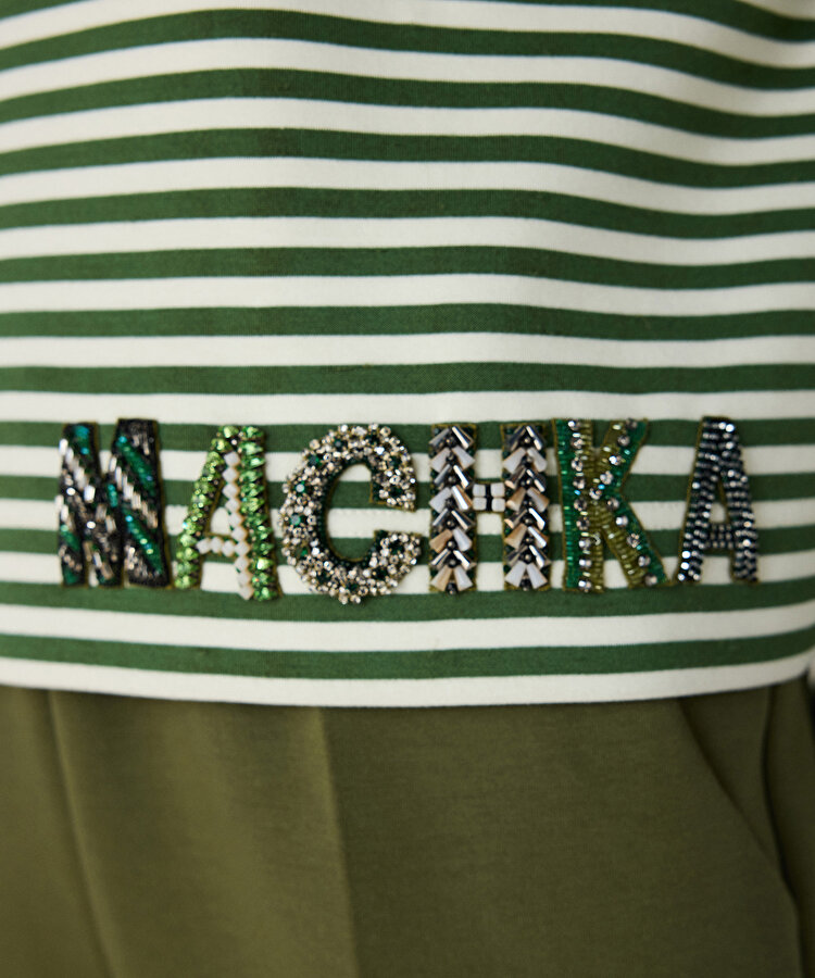 Logo işlemeli çizgili tişört