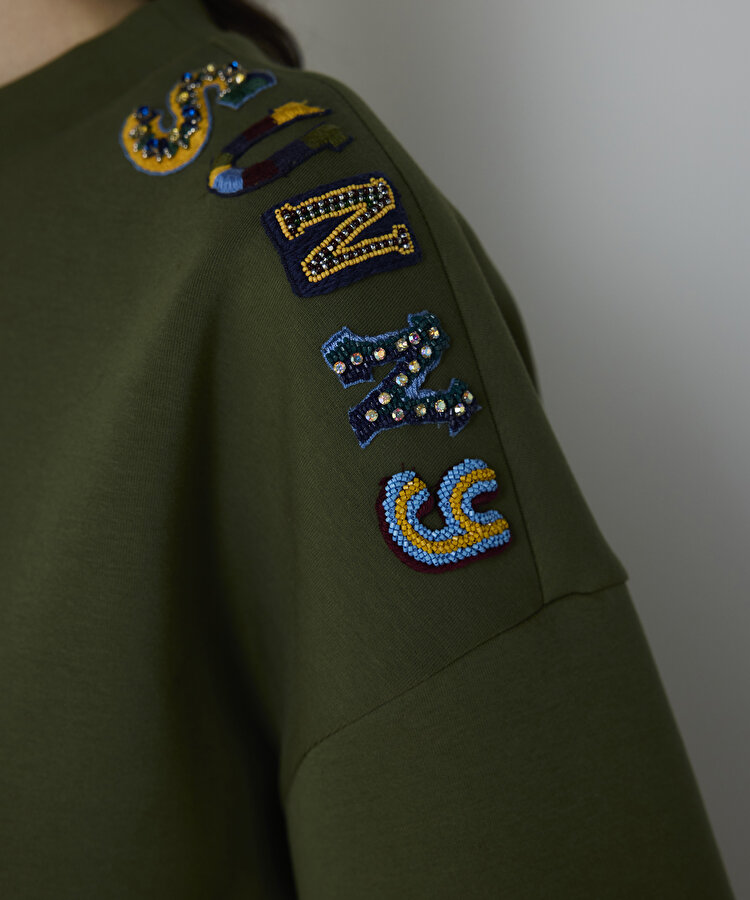 Slogan nakışlı tişört