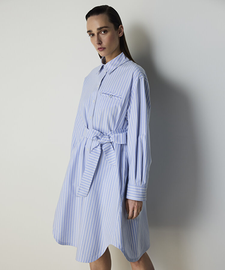 KUŞAKLI POPLİN ELBİSE