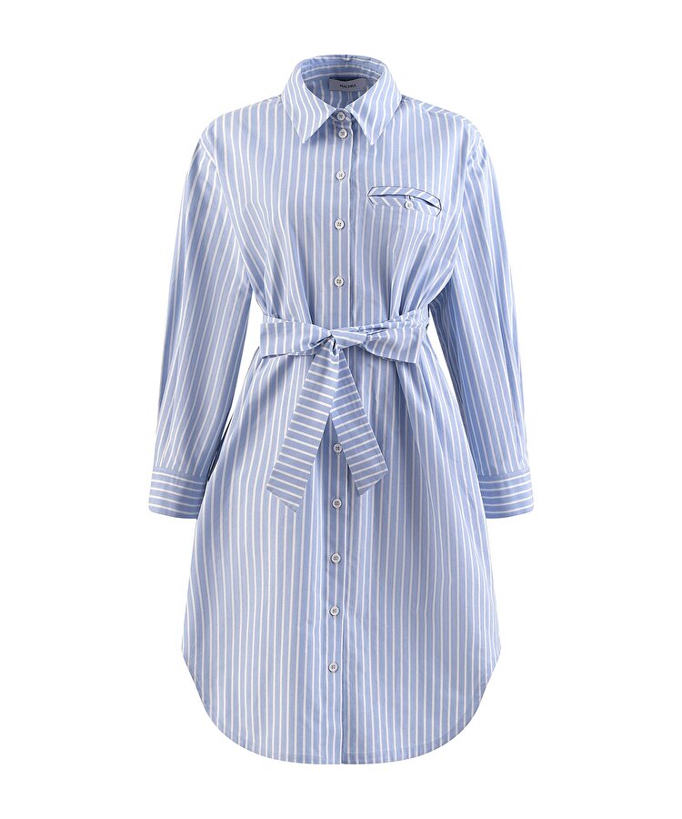 KUŞAKLI POPLİN ELBİSE