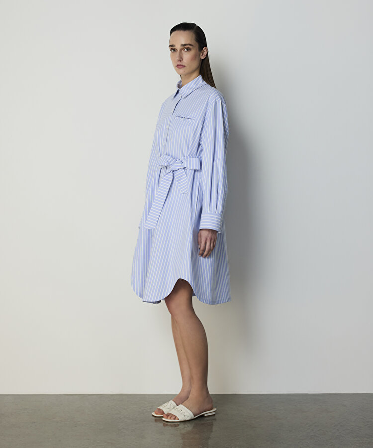 KUŞAKLI POPLİN ELBİSE