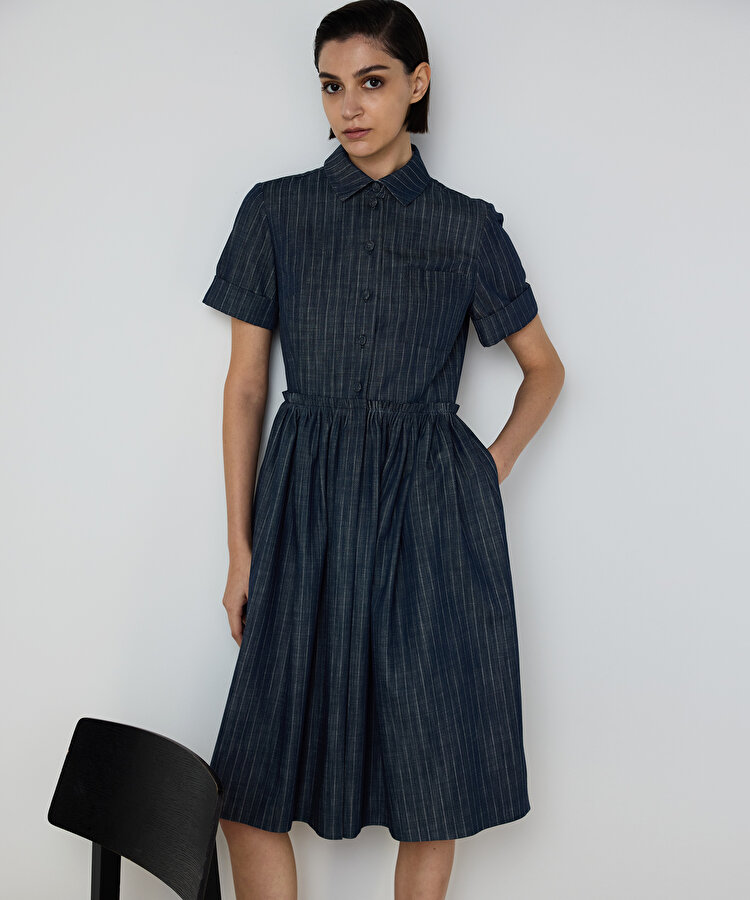 ÇİZGİLİ DENİM ELBİSE 