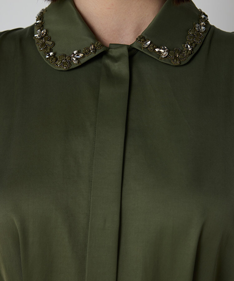 ÇİÇEK İŞLEMELİ GÖMLEK ELBİSE