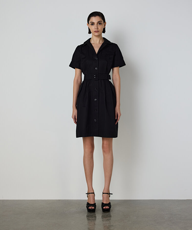 KUŞAKLI POPLİN GÖMLEK ELBİSE