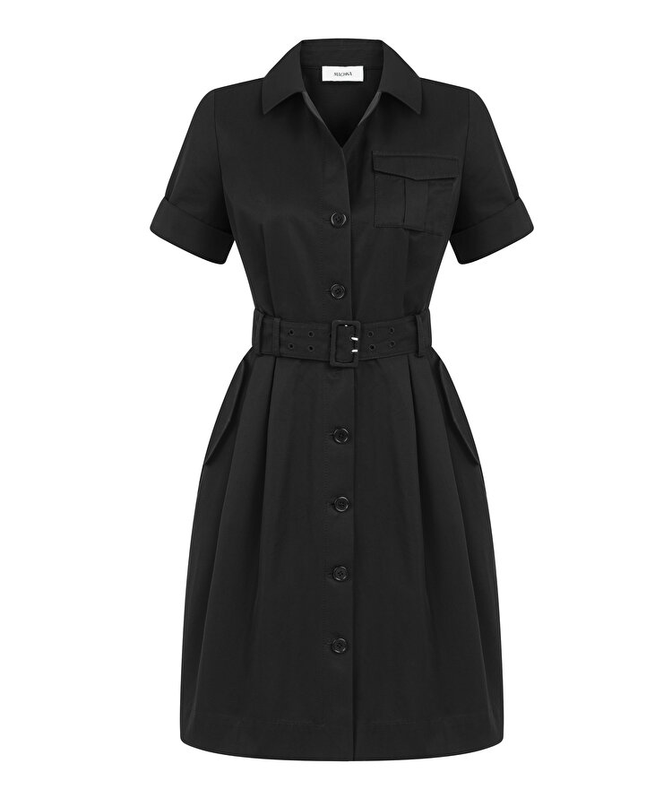 KUŞAKLI POPLİN GÖMLEK ELBİSE