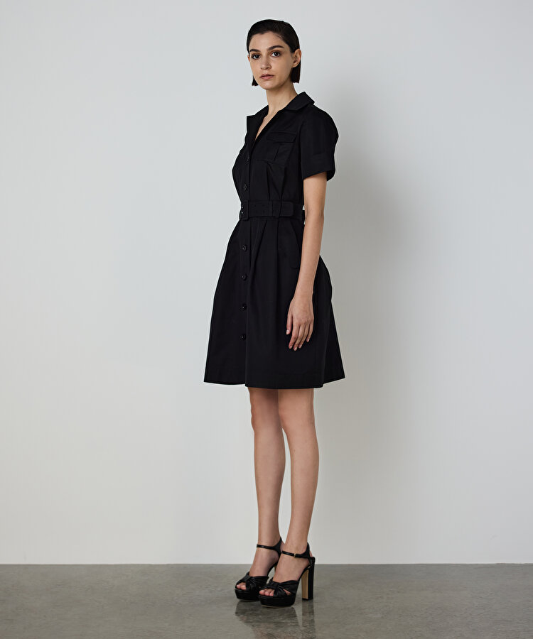 KUŞAKLI POPLİN GÖMLEK ELBİSE