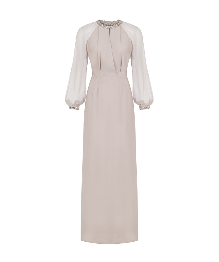 İŞLEMELİ MAKSİ ELBİSE