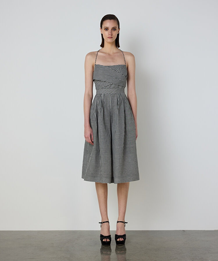 PÖTİKARE DESEN MİDİ ELBİSE