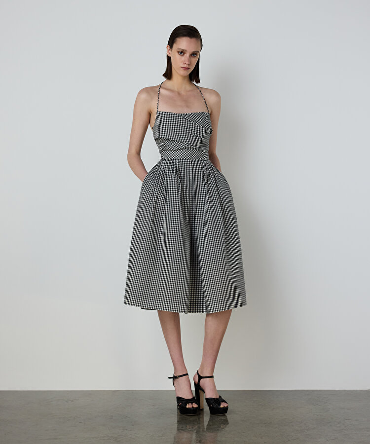 PÖTİKARE DESEN MİDİ ELBİSE