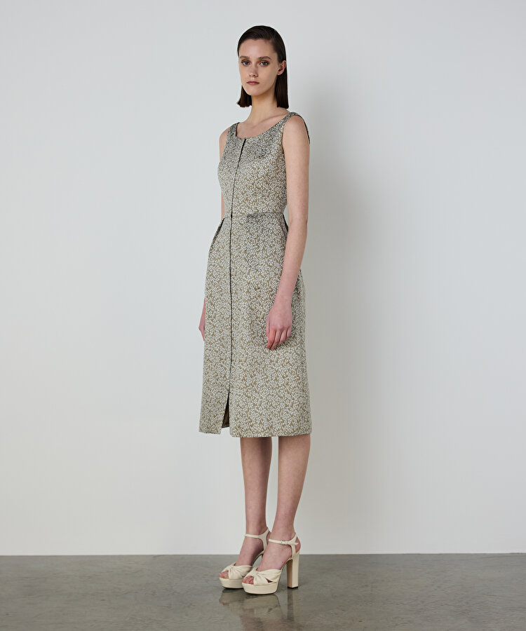 ÇİÇEK JAKARLI PİLELİ ELBİSE