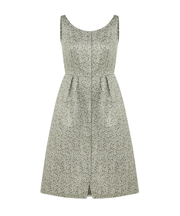 ÇİÇEK JAKARLI PİLELİ ELBİSE