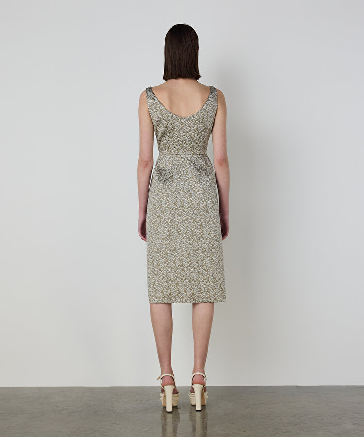 ÇİÇEK JAKARLI PİLELİ ELBİSE