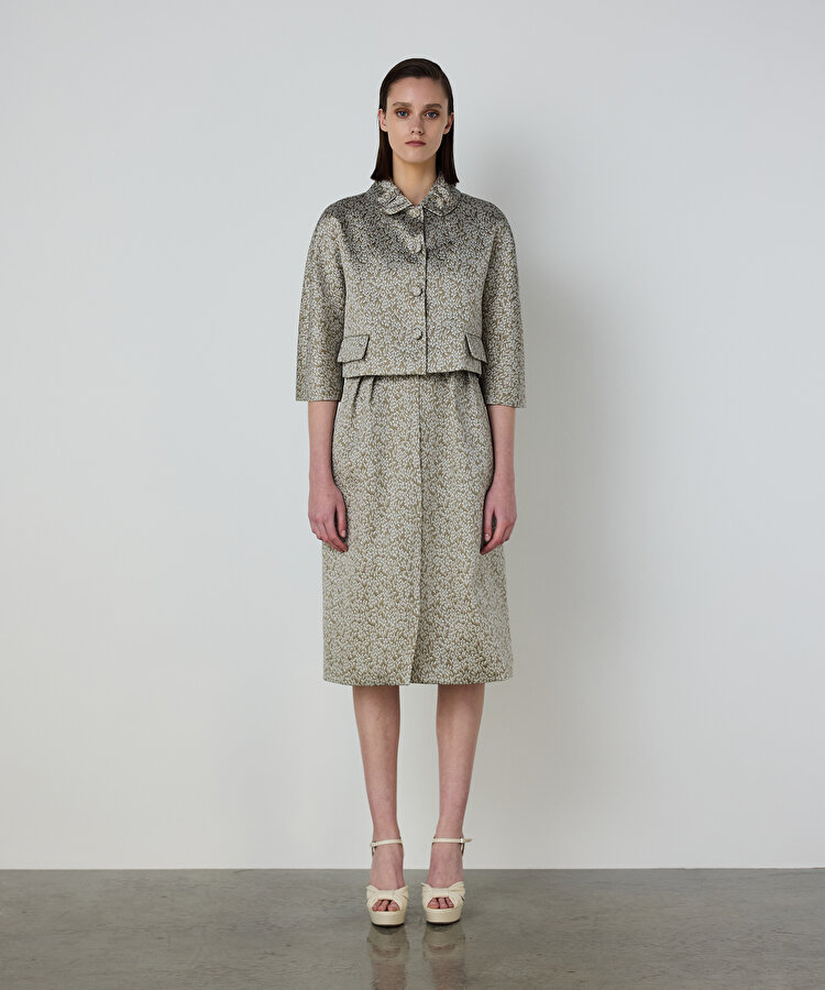 ÇİÇEK JAKARLI PİLELİ ELBİSE