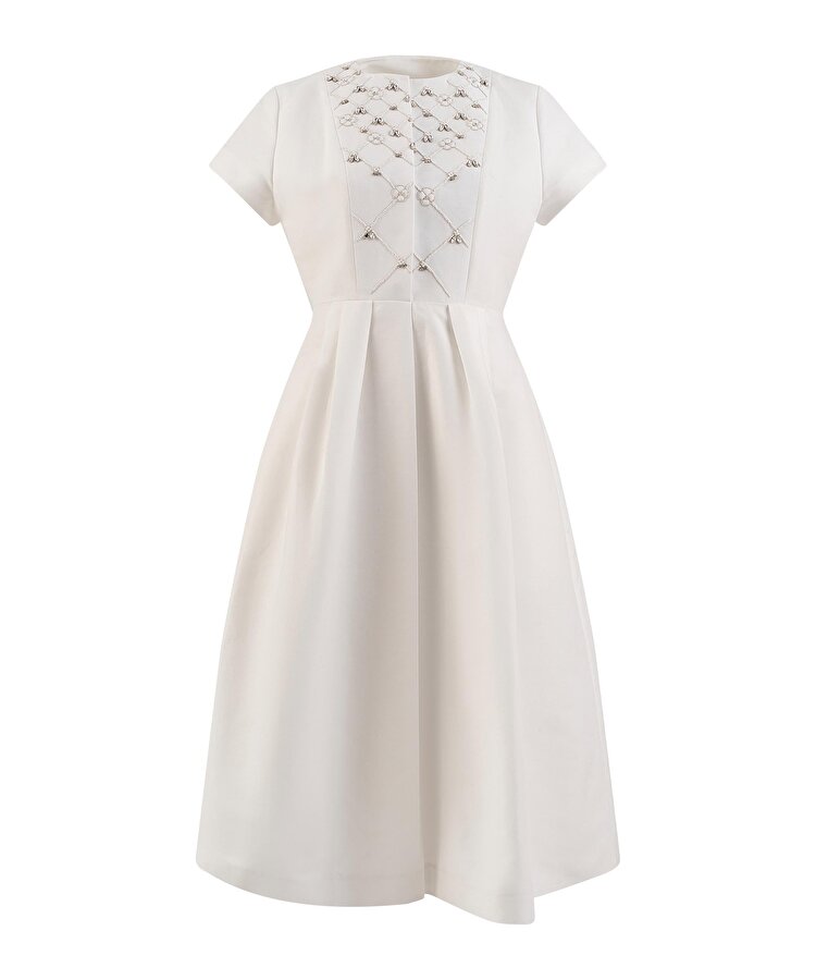 İŞLEMELİ PİLELİ ELBİSE