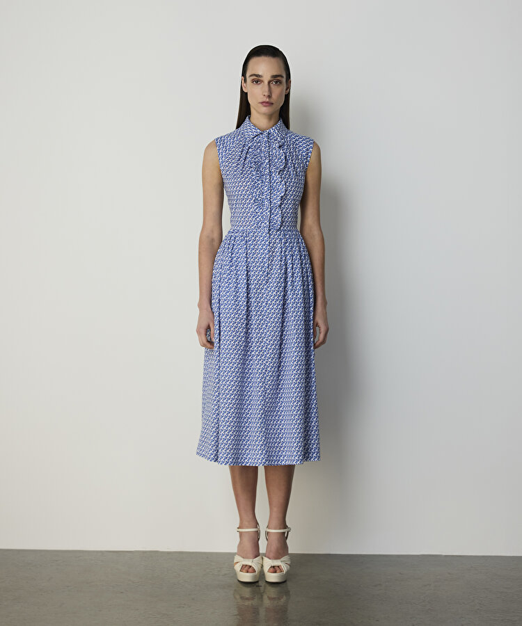 KUŞ DESENLİ POPLİN ELBİSE