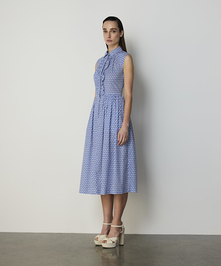 KUŞ DESENLİ POPLİN ELBİSE