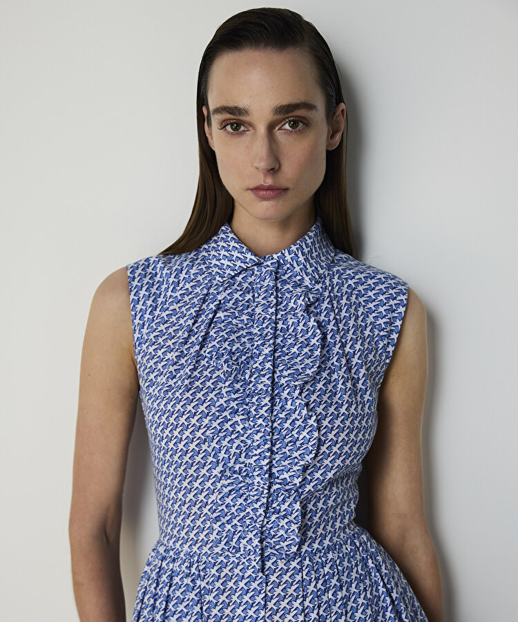 KUŞ DESENLİ POPLİN ELBİSE