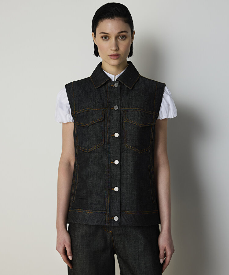 KONTRAST DİKİŞLİ DENİM YELEK