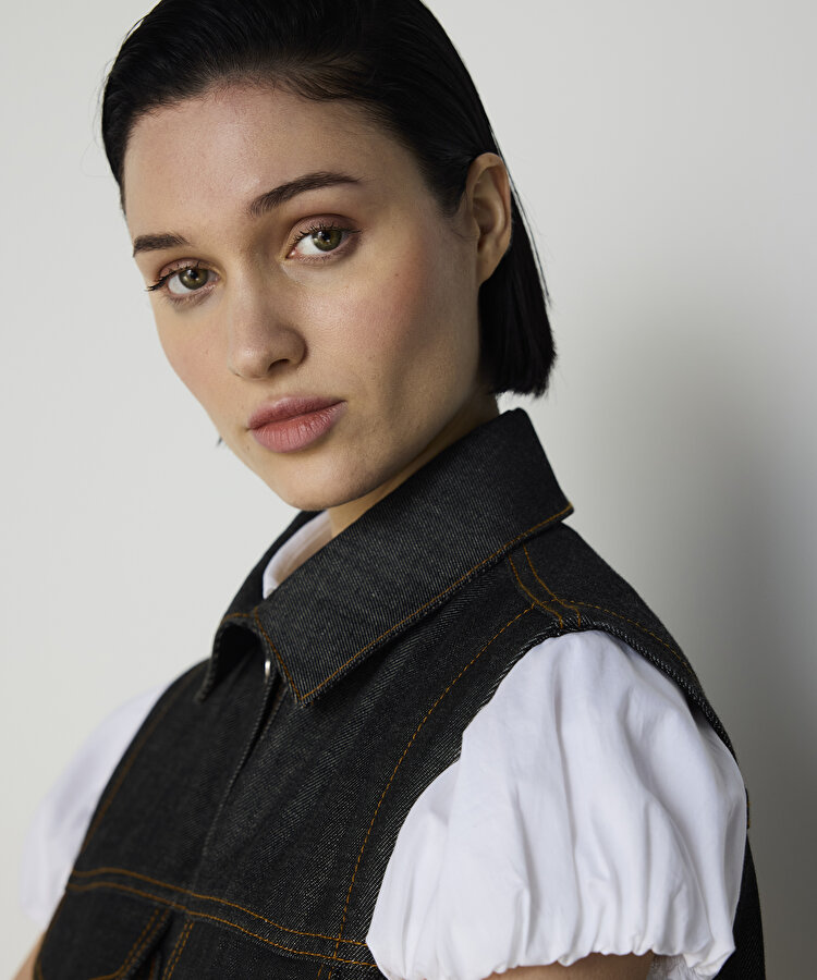 KONTRAST DİKİŞLİ DENİM YELEK