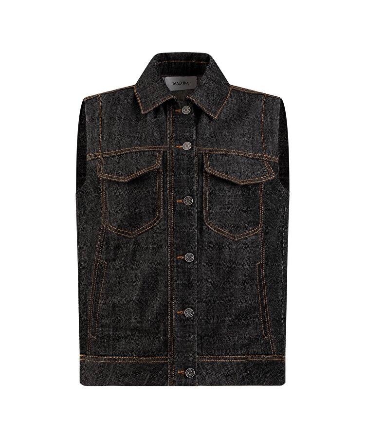 KONTRAST DİKİŞLİ DENİM YELEK