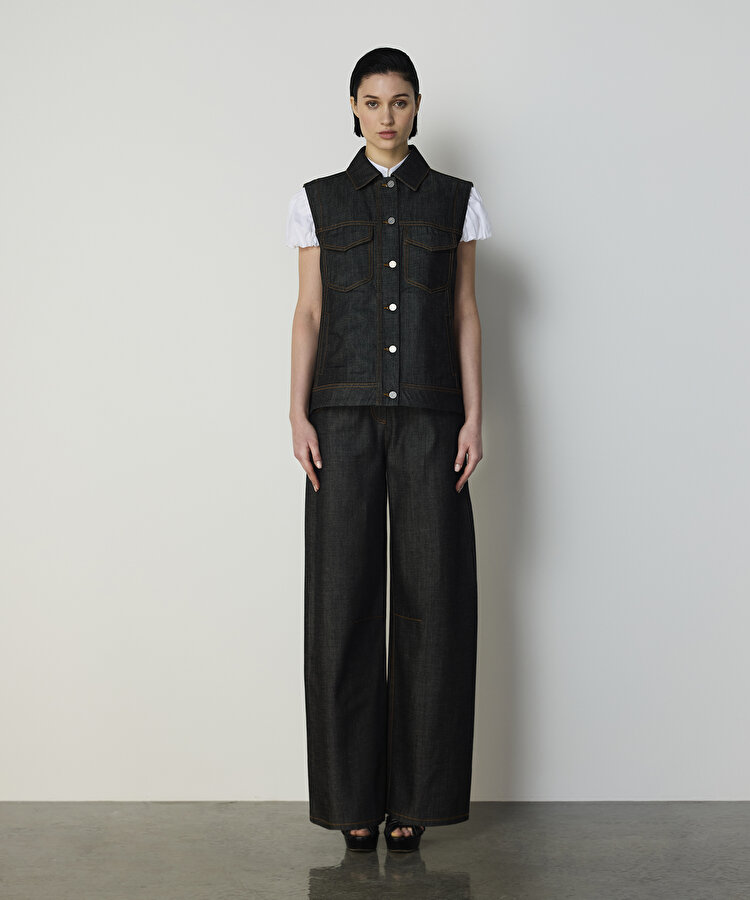 KONTRAST DİKİŞLİ DENİM YELEK