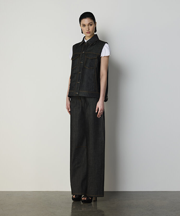 KONTRAST DİKİŞLİ DENİM YELEK