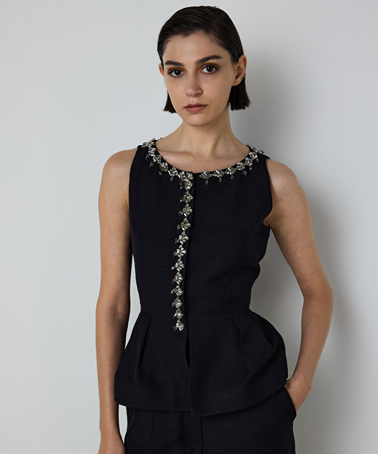 STRASS TAŞ İŞLEMELİ PEPLUM YELEK