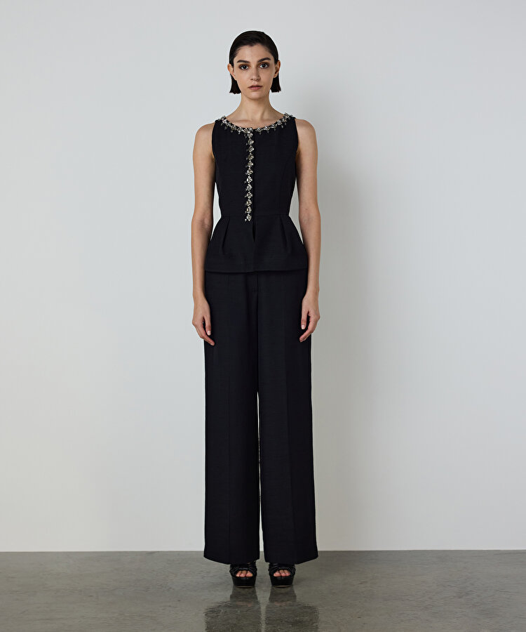 STRASS TAŞ İŞLEMELİ PEPLUM YELEK