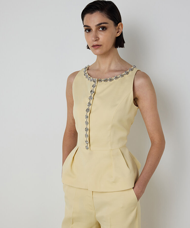 STRASS TAŞ İŞLEMELİ PEPLUM YELEK