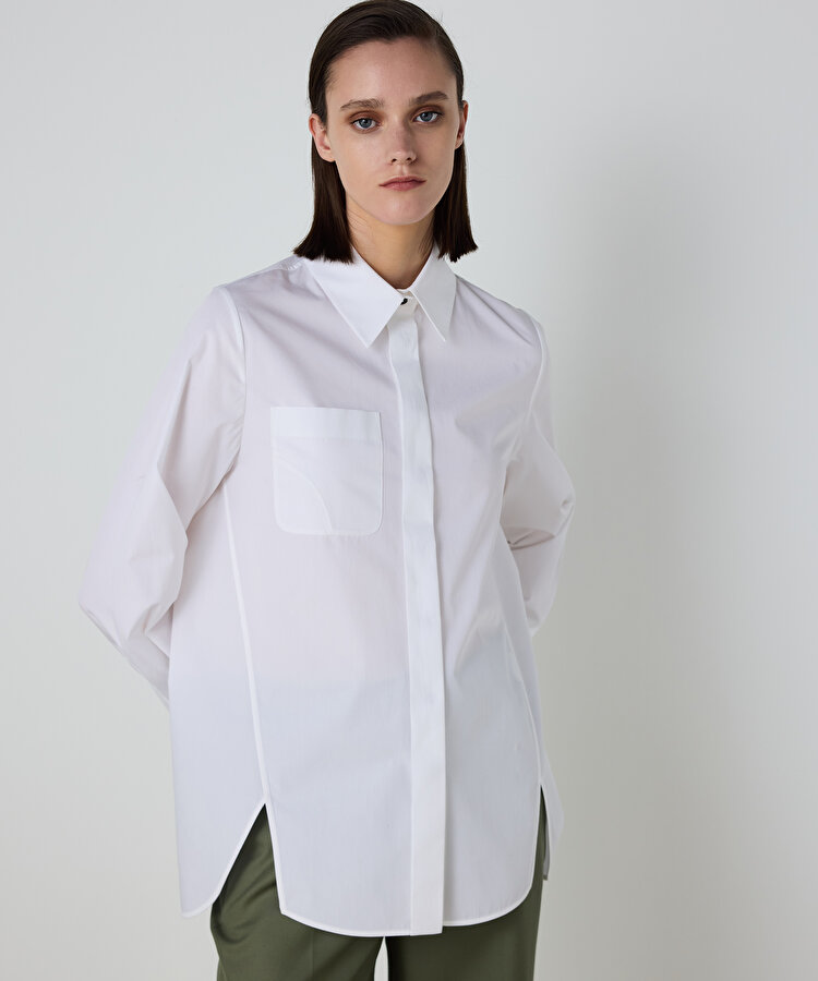 YIRTMAÇLI POPLİN GÖMLEK