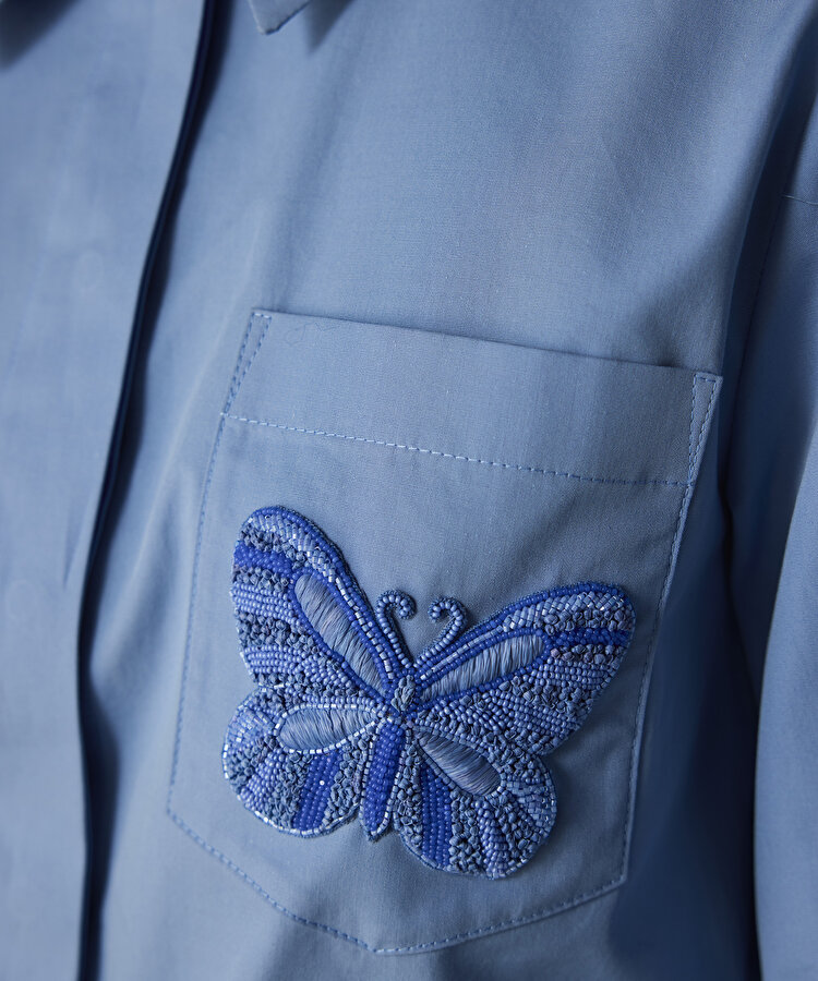 KELEBEK NAKIŞLI POPLİN GÖMLEK